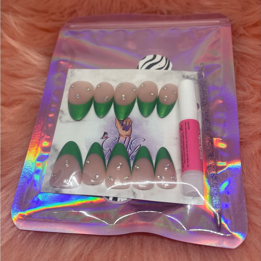 Green French Tip Press-On Nails